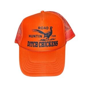 Vintage Orange Trucker Hat SnapBack Rope “Road Huntin for Ditch Chickens” Hat